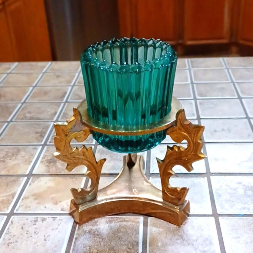 Brass‎ 100% Candle Holder /W Green Vintage Candle Holder